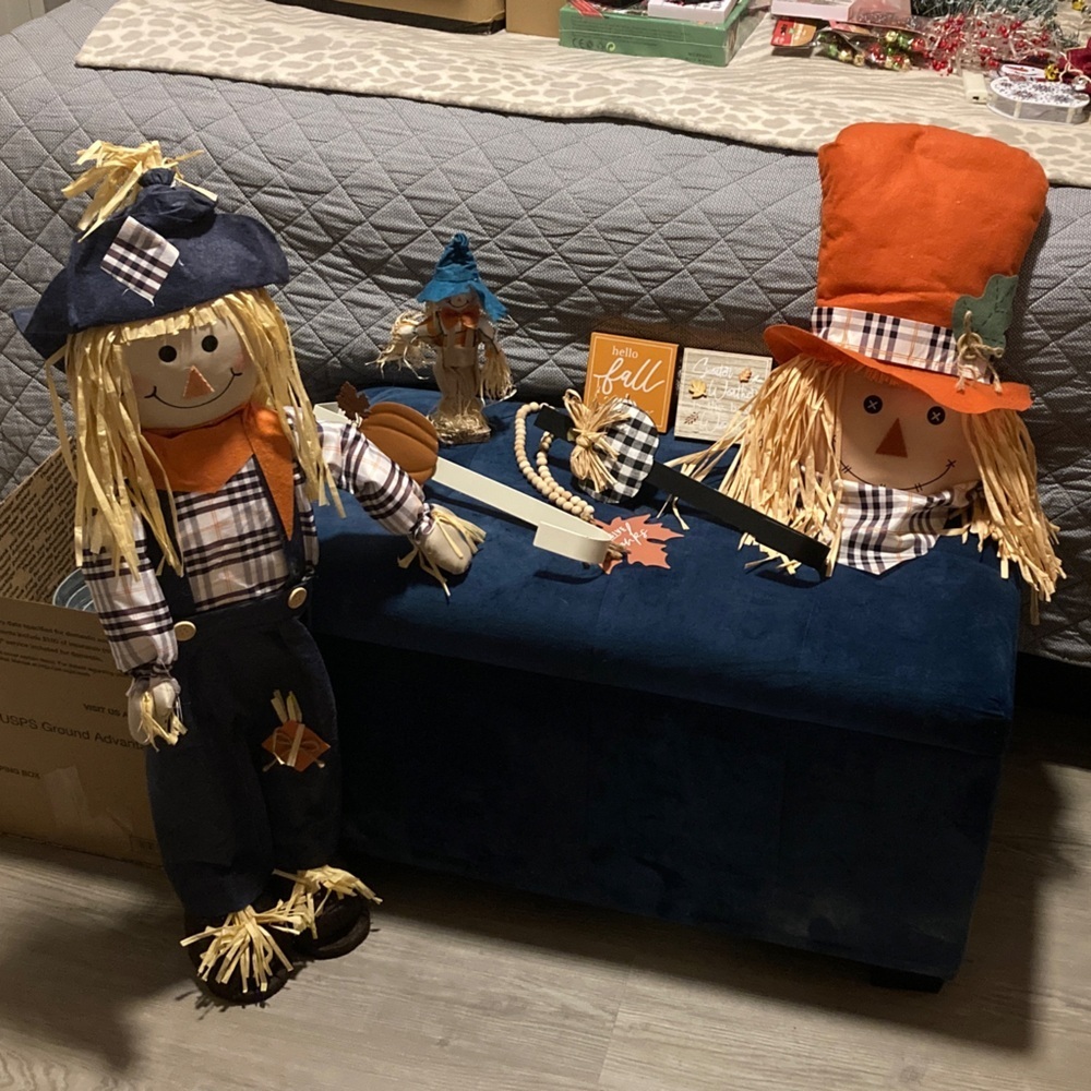 Festive Scarecrow Decor Set with Orange and Blue Accents